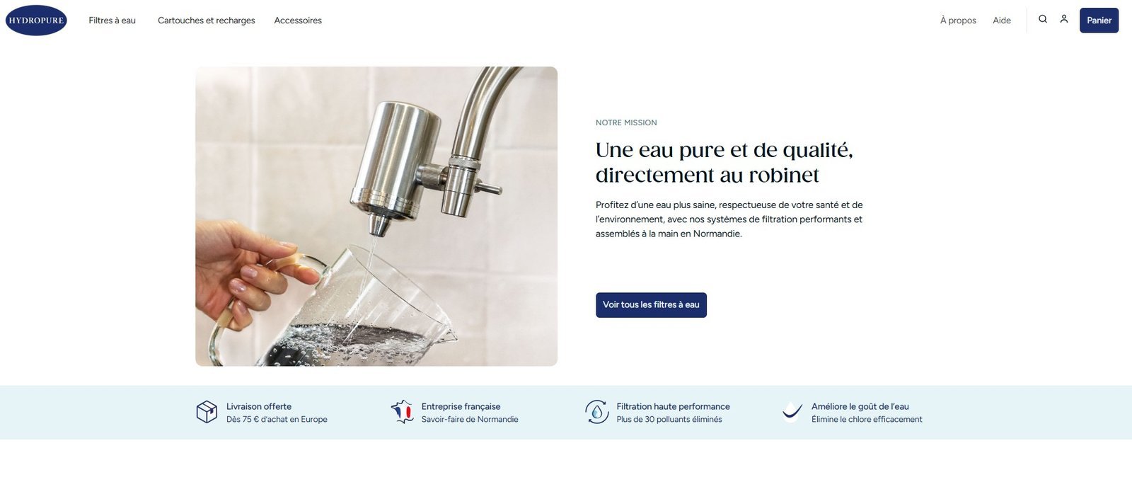 Hydropure, page d'accueil