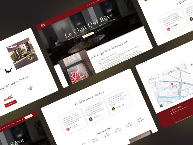 Site Le Chat qui rêve, mockup multi-pages