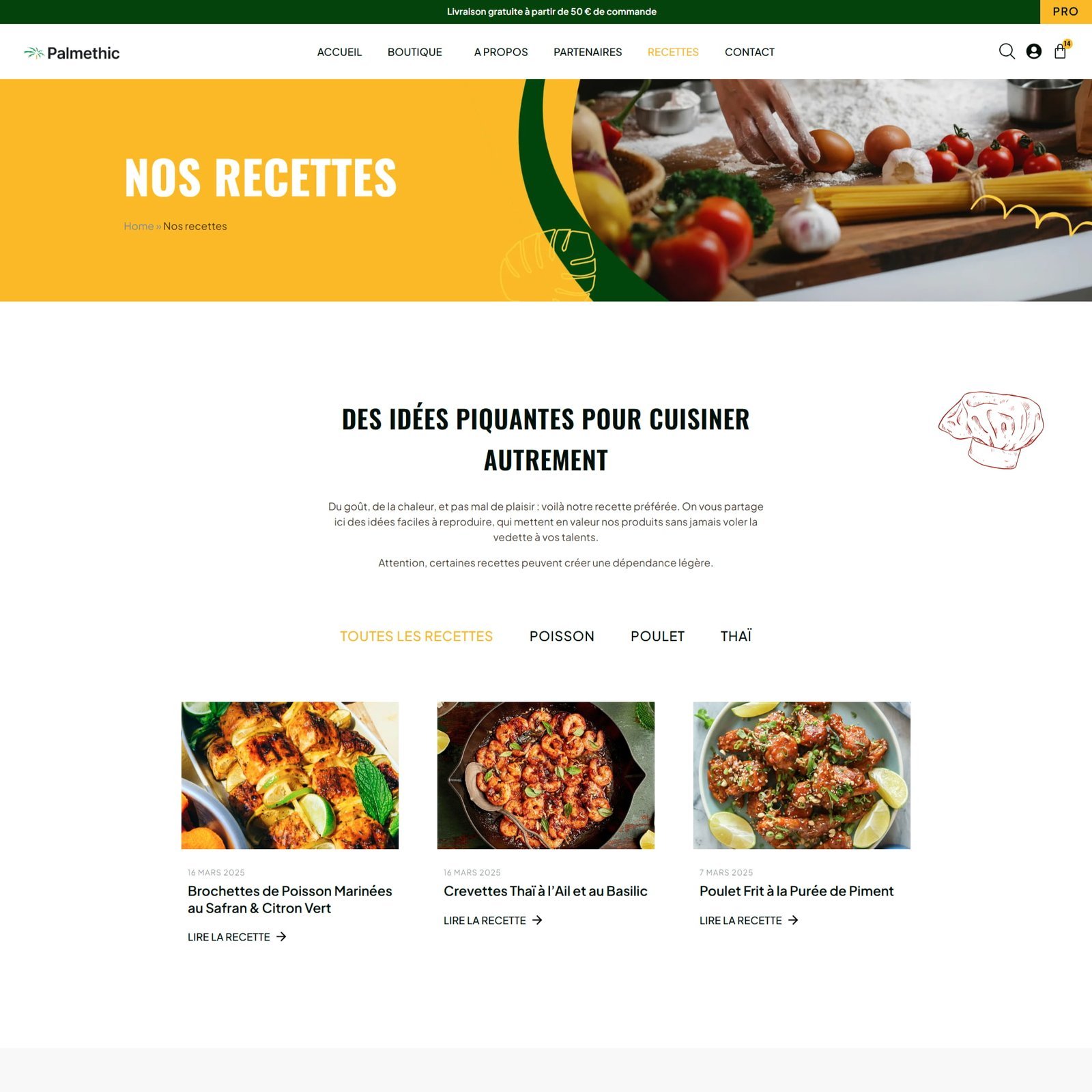 Palmethic, page recette produit
